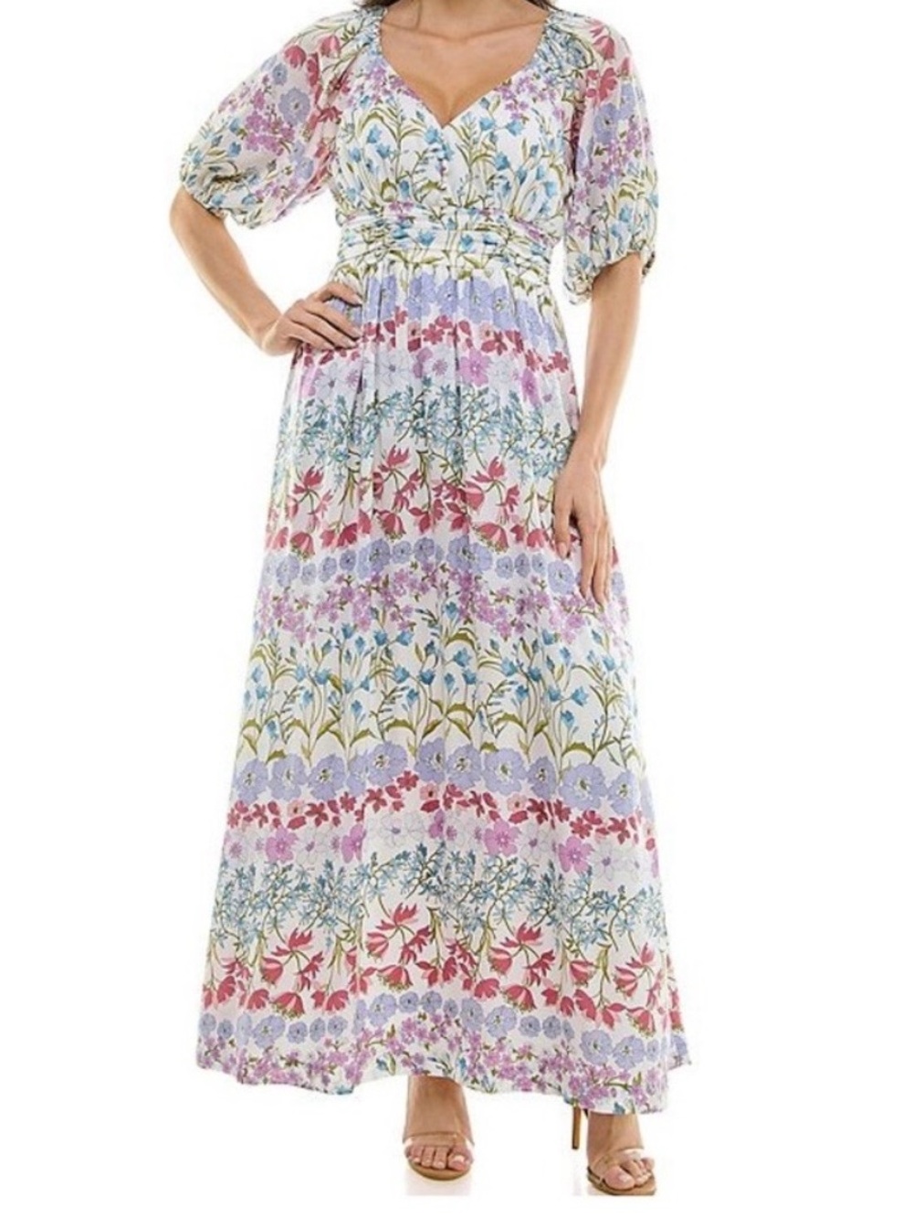 Maison Tara Multi-Color Floral V-Neck Maxi Dress